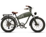 Green MOD Easy 3 electric bike with retro frame and built-in battery, reflecting classic cruiser style.