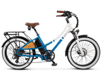 MOD Groove Step-Thru electric beach cruiser bike with wide tires, powerful motor, and classic Americana design.