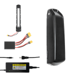 MOD Dual Battery Kit components including 15Ah battery, charger, and connectors for enhanced bike performance.