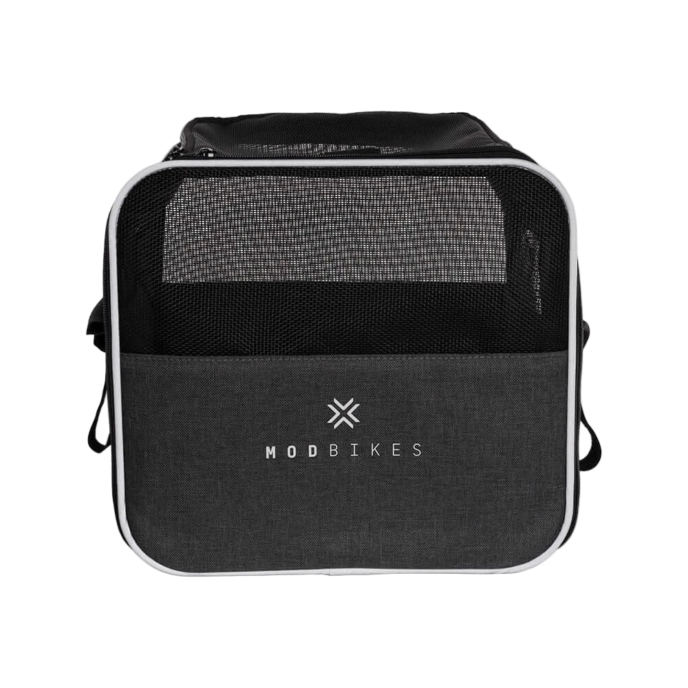 MOD Pawsenger Pet Carrier Bag in black with mesh openings for ventilation and adjustable straps.