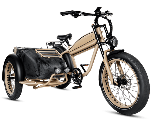 MOD Easy SideCar Sahara, a retro-inspired bike with custom paint, torque sensor, and large battery.