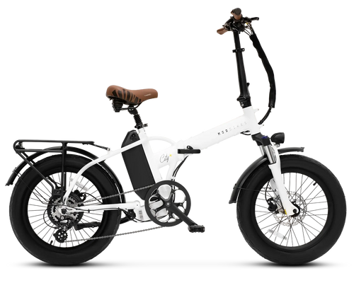 MOD City+ 3 Foldable Electric Bike featuring full suspension, lightweight design, and retro-style seat.