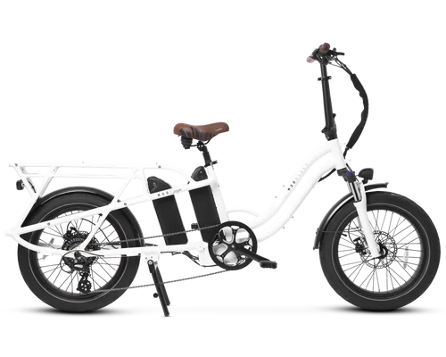 MOD CarGo 3 electric bike with Snap-On rack and white frame, designed for carrying passengers or heavy loads efficiently.