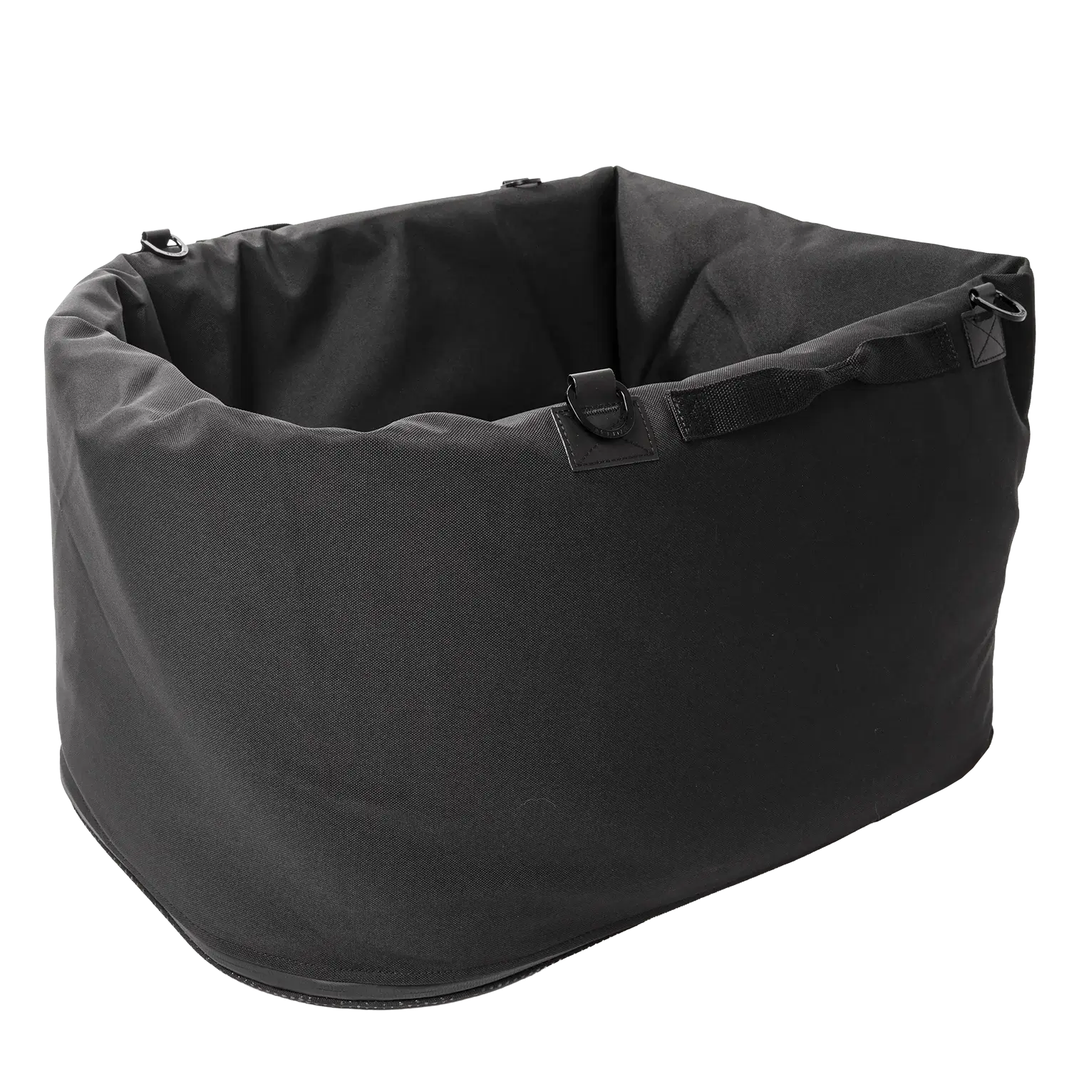 MOD SideCar Booster Seat in black fabric, designed for small dogs to enhance comfort and stability during car rides.