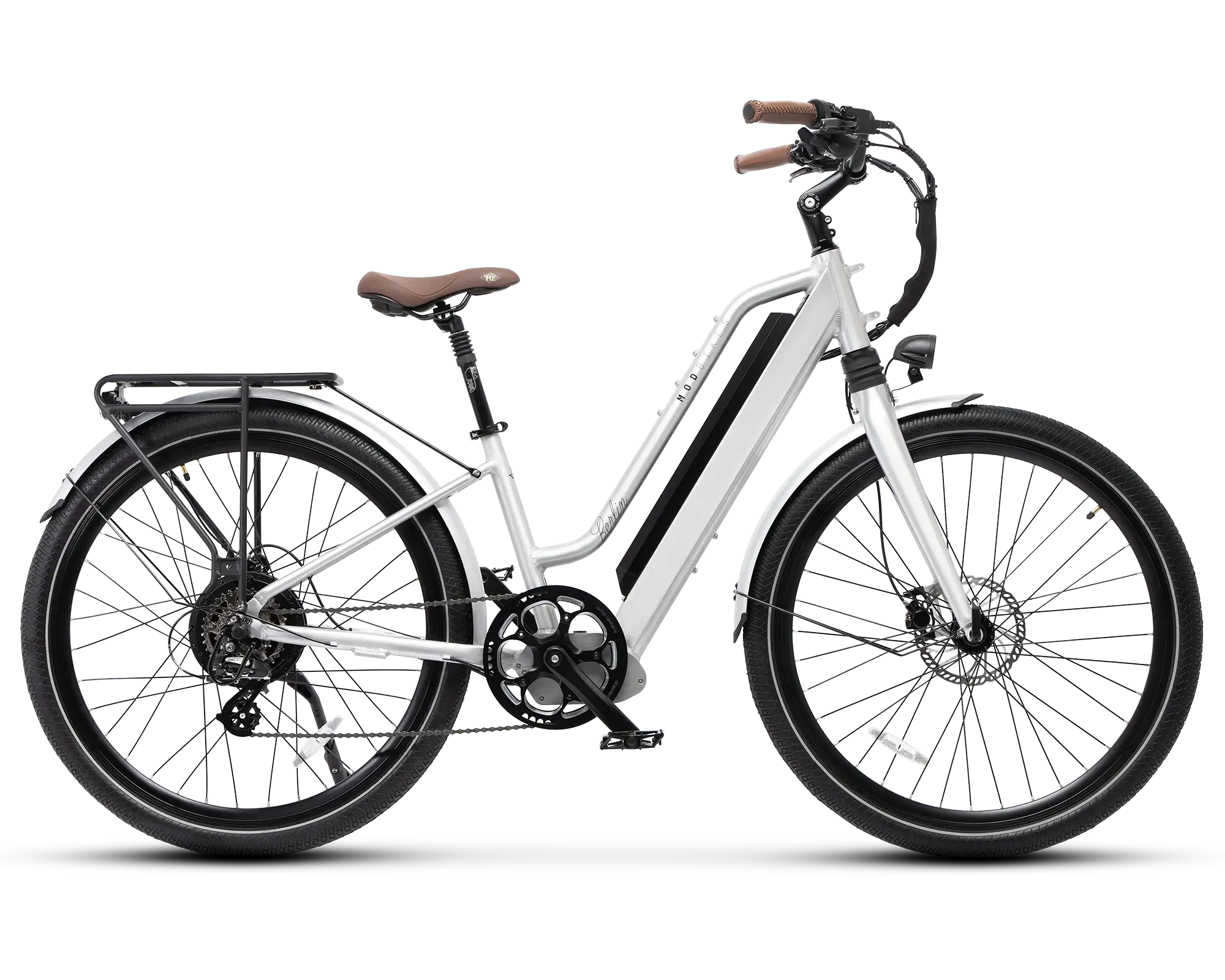 MOD Berlin Step-Thru 3 stylish electric bike with lightweight design and dual suspension for commuters.