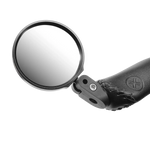 Close-up of the MOD Mirror mounted on a bicycle, providing a clear view for riders.